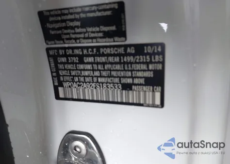 2015 Porsche 911 Gt3 from USA, damaged, VIN WP0AC2A92FS183533